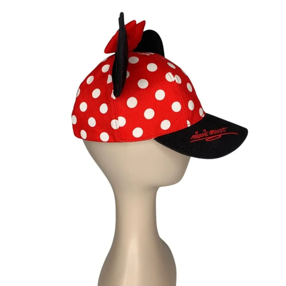 Disney Parks Youth Minnie Mouse Ears With Bow Hat Black Red White Polka Dot